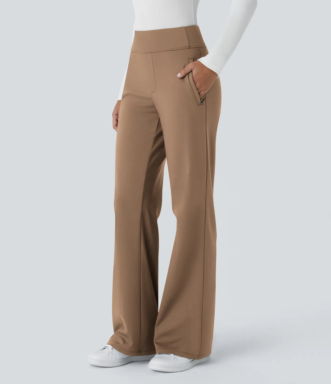 Lorèn™ Mid Rise Side Zipper Pocket Work Flare Pants
