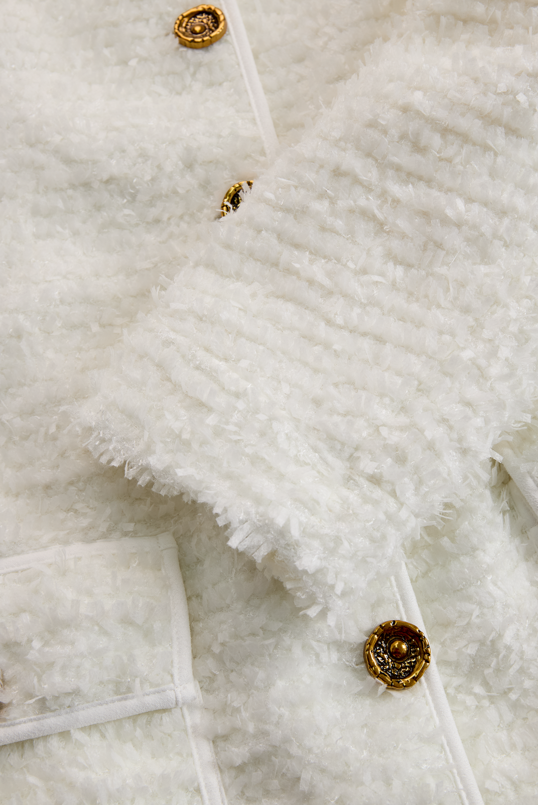 Ivory Tweed Button-Down Midi Dress With Patch Pockets