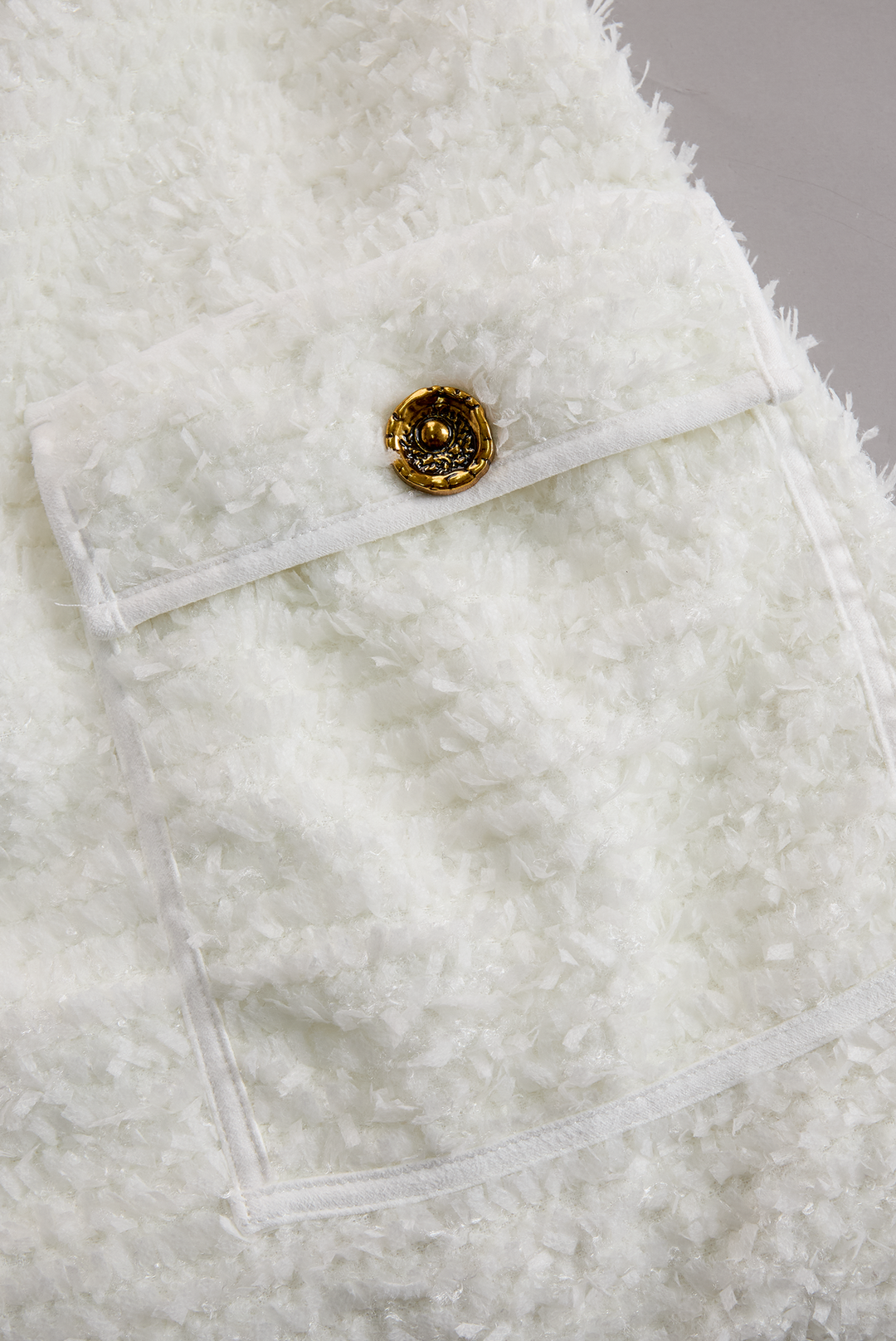 Ivory Tweed Button-Down Midi Dress With Patch Pockets