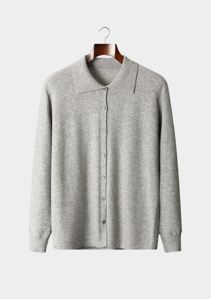 100% CASHMERE POLO CARDIGAN