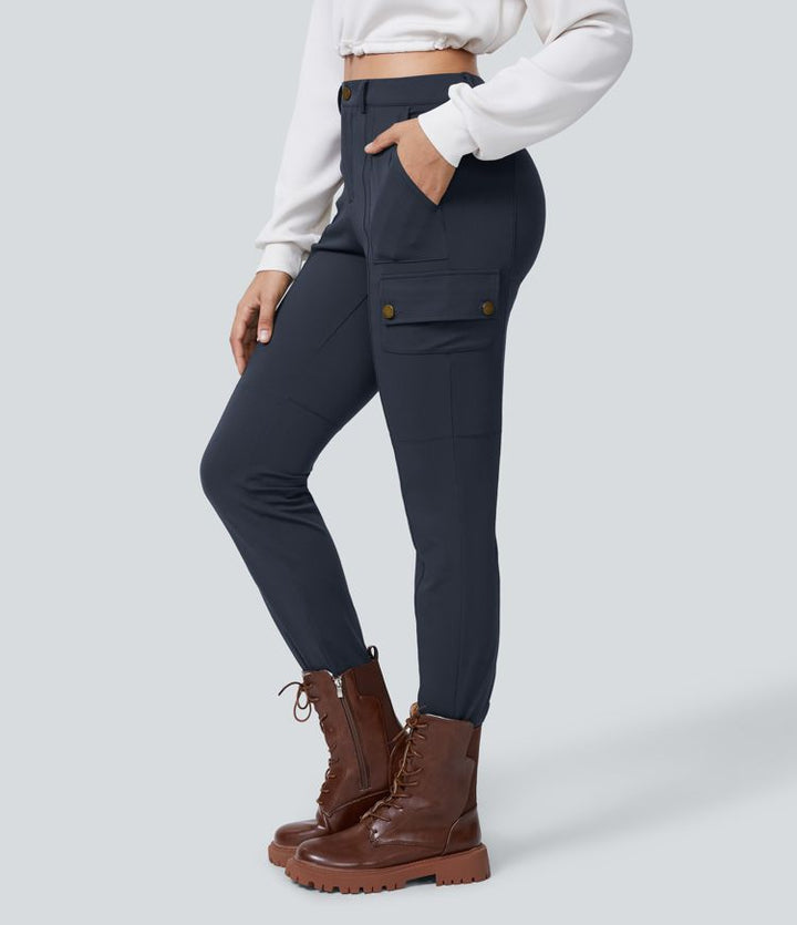 High Waisted Zipper Pockets Solid Skinny Cargo Pants