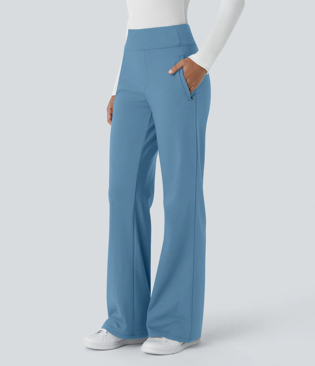Lorèn™ Mid Rise Side Zipper Pocket Work Flare Pants