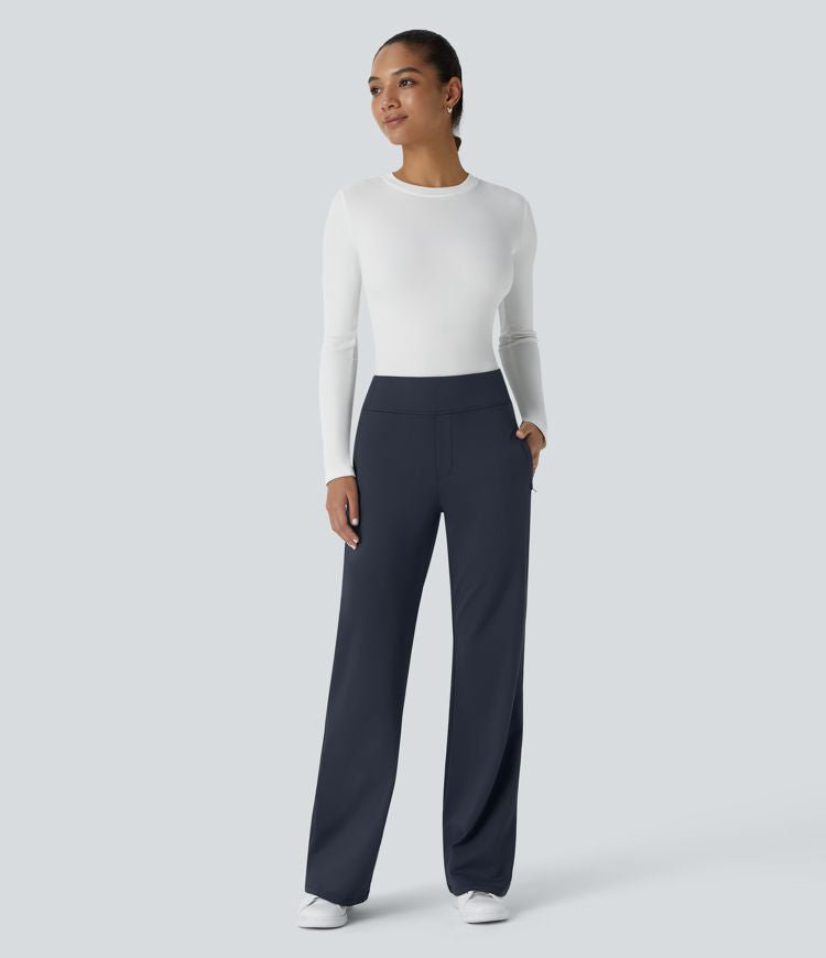 Lorèn™ Mid Rise Side Zipper Pocket Work Flare Pants