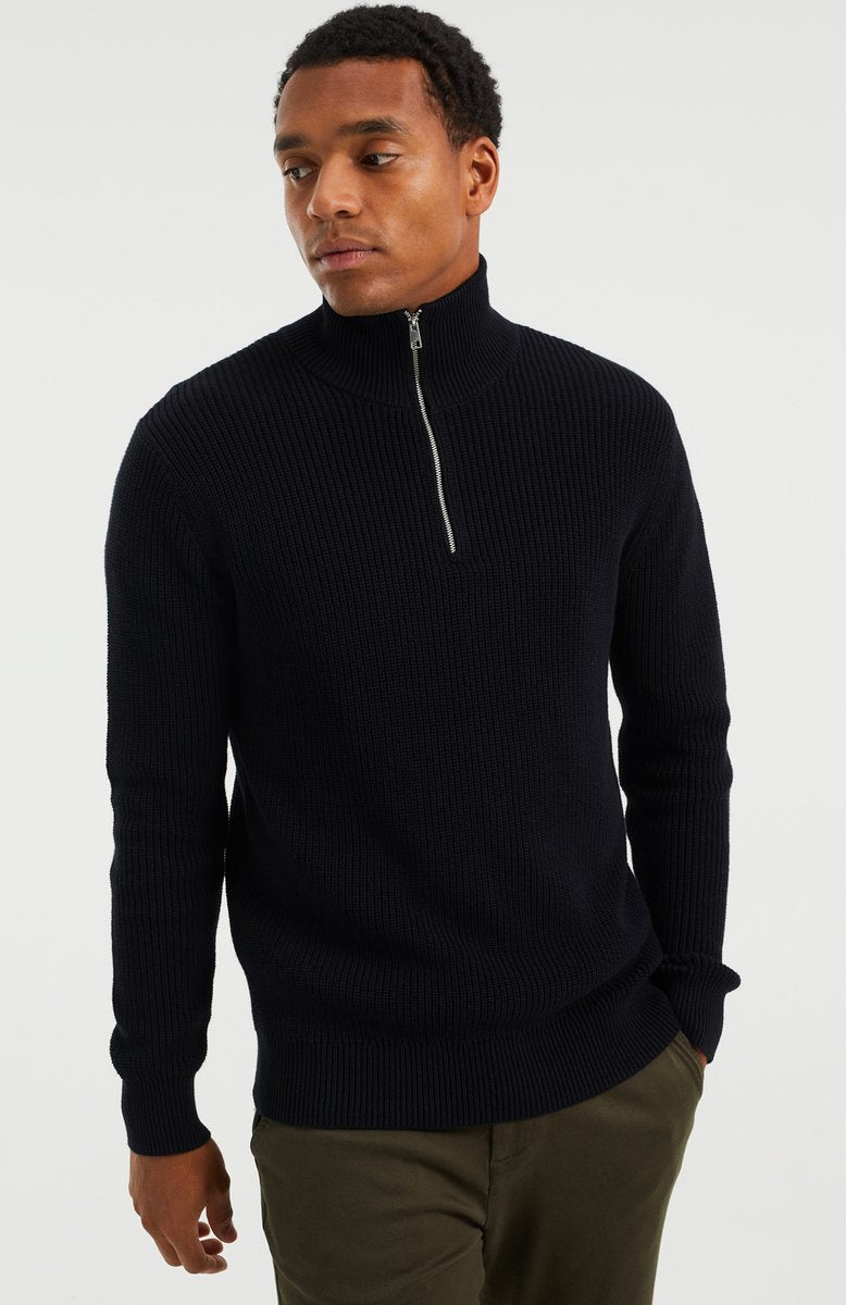WE Fashion Heren ribgebreide trui met rits