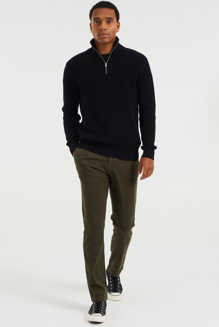WE Fashion Heren ribgebreide trui met rits