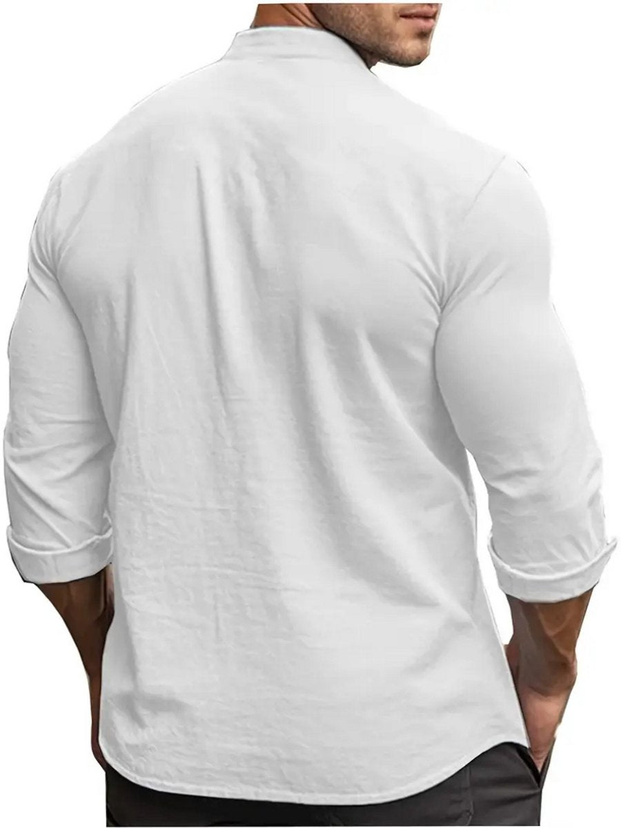 Nivard Linnen Blouse Heren - t shirt - Polo - Overhemd - Shirt - Zomer - Ibiza Stijl - Wit - Maat XL