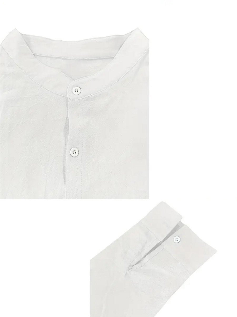 Nivard Linnen Blouse Heren - t shirt - Polo - Overhemd - Shirt - Zomer - Ibiza Stijl - Wit - Maat XL