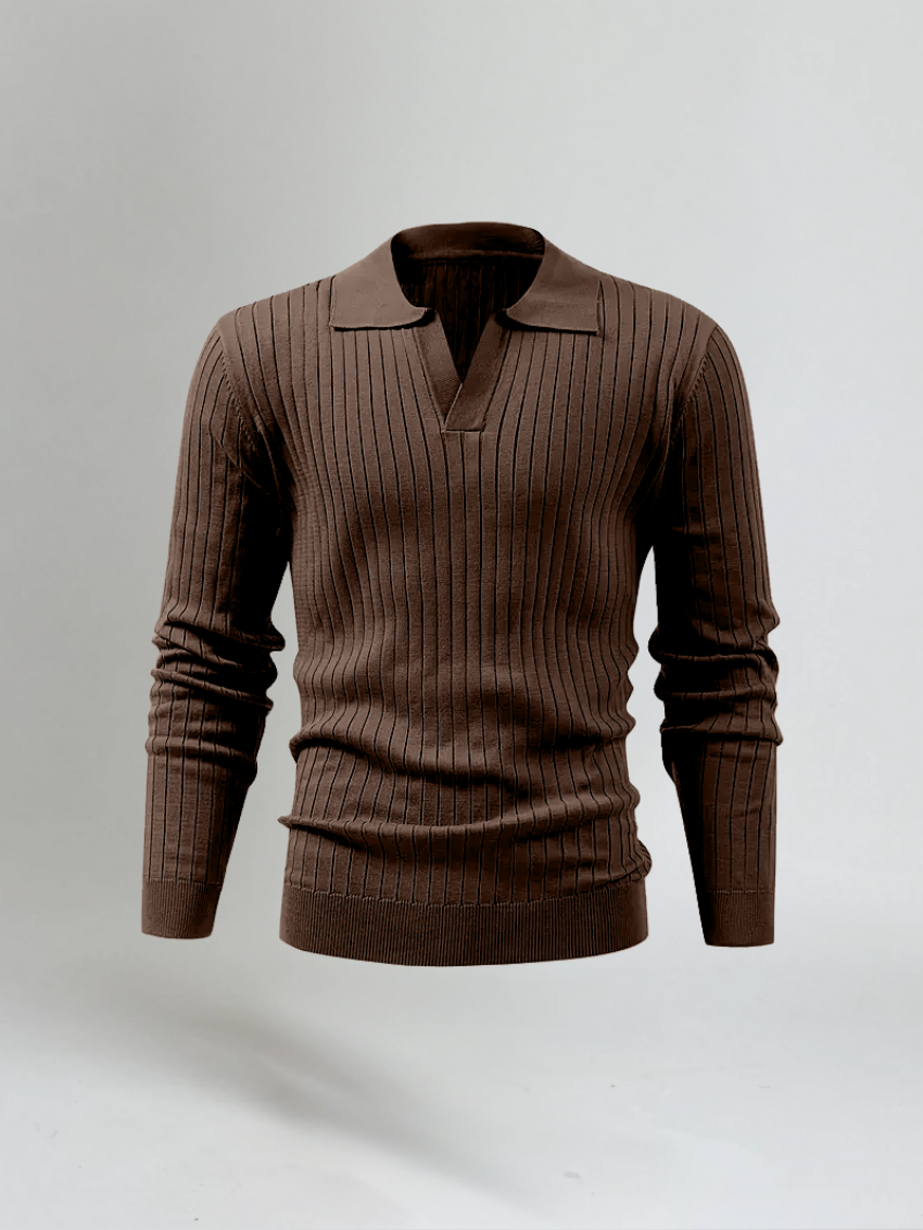 Gestreepte Polo Met Lange Mouwen - Bruin