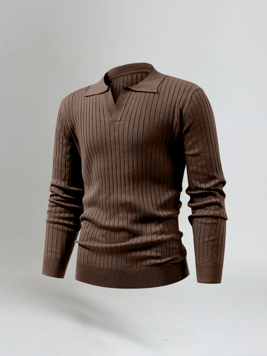 Gestreepte Polo Met Lange Mouwen - Bruin