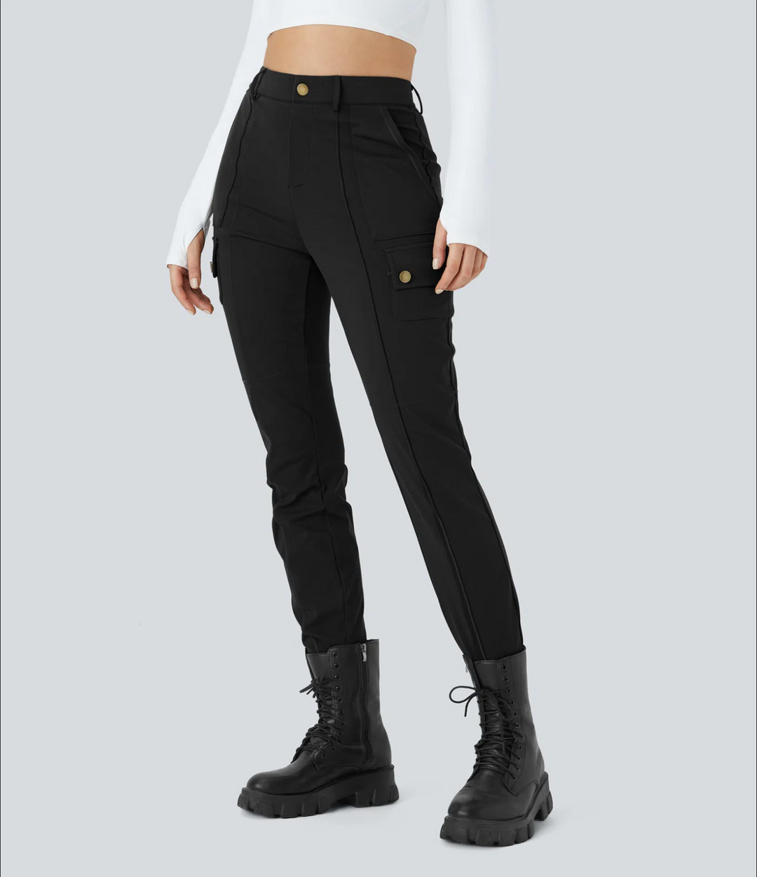 High Waisted Zipper Pockets Solid Skinny Cargo Pants