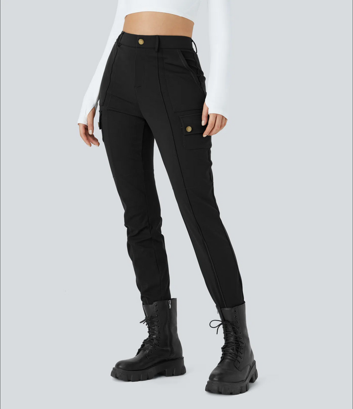 High Waisted Zipper Pockets Solid Skinny Cargo Pants