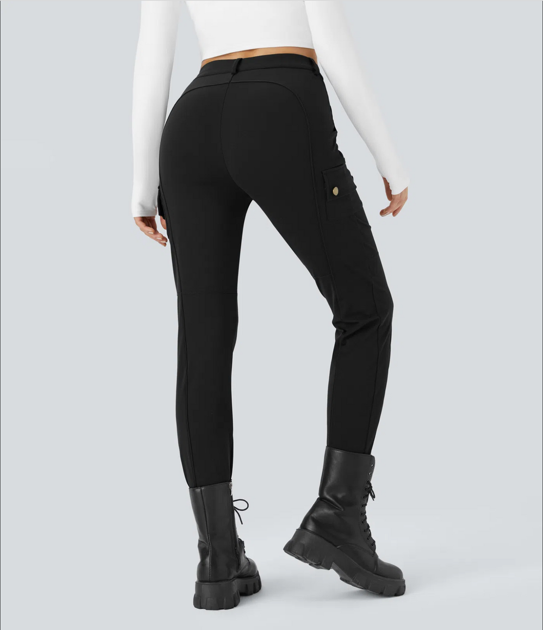 High Waisted Zipper Pockets Solid Skinny Cargo Pants