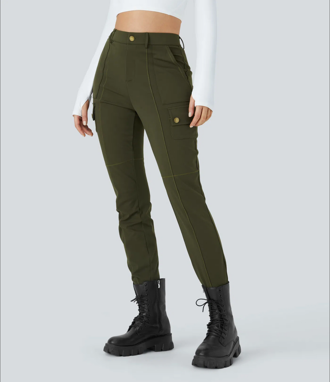 High Waisted Zipper Pockets Solid Skinny Cargo Pants