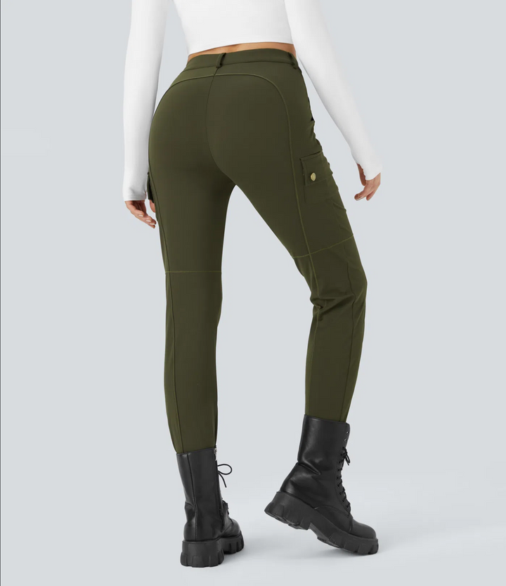 High Waisted Zipper Pockets Solid Skinny Cargo Pants