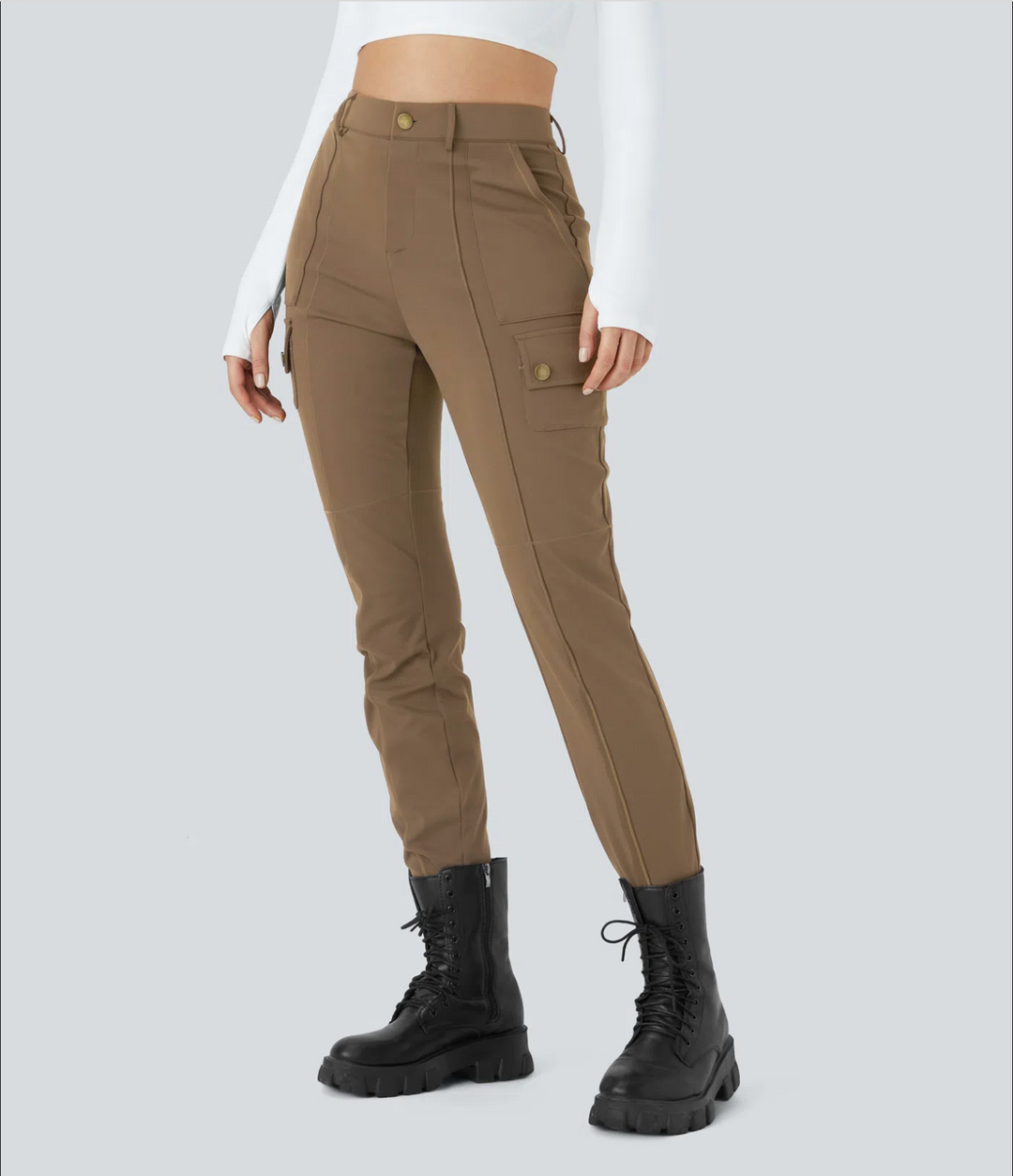High Waisted Zipper Pockets Solid Skinny Cargo Pants