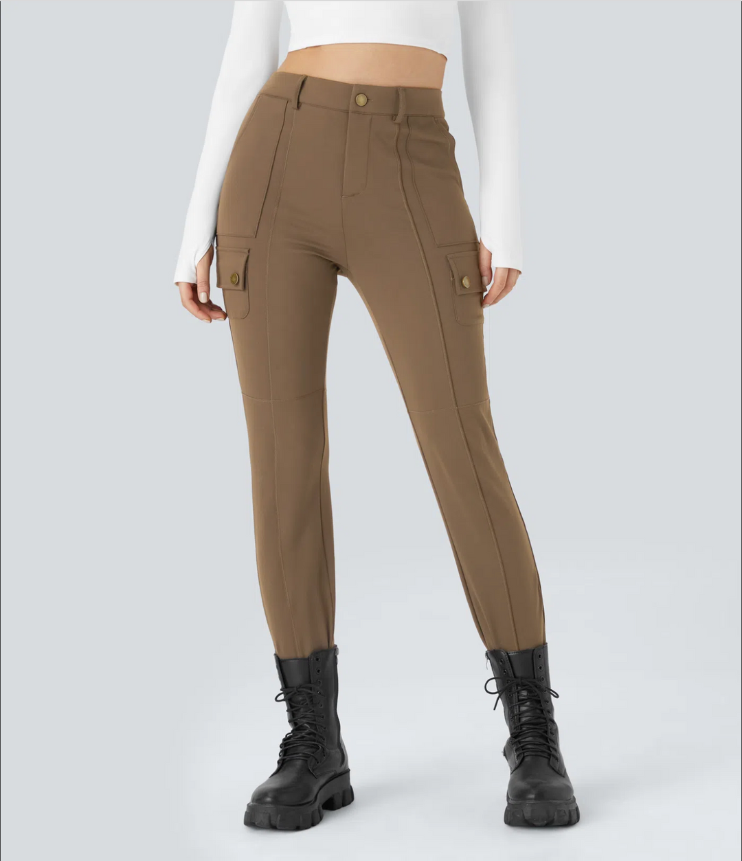 High Waisted Zipper Pockets Solid Skinny Cargo Pants