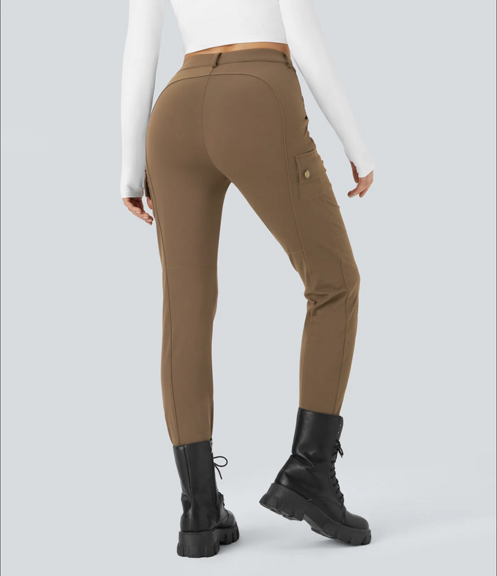High Waisted Zipper Pockets Solid Skinny Cargo Pants