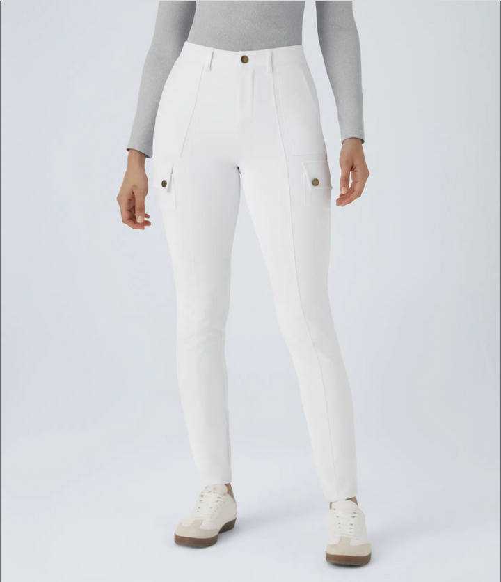 High Waisted Zipper Pockets Solid Skinny Cargo Pants