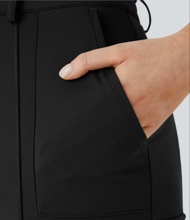 High Waisted Zipper Pockets Solid Skinny Cargo Pants