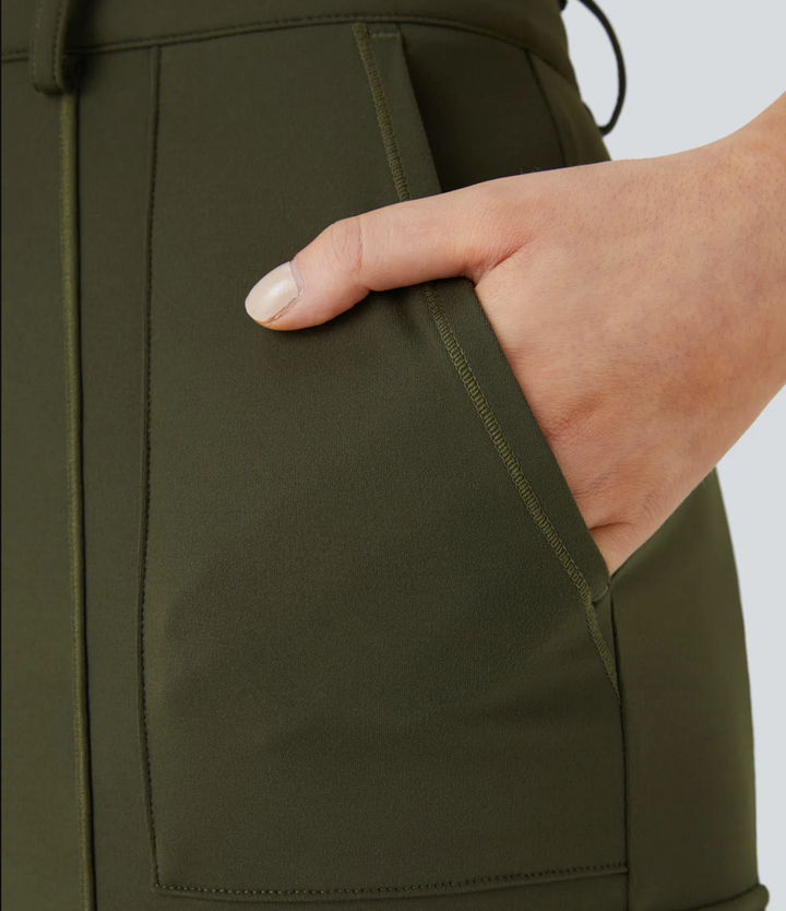 High Waisted Zipper Pockets Solid Skinny Cargo Pants