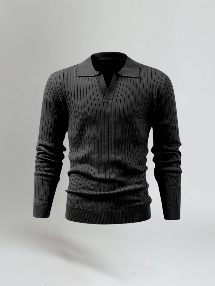 Gestreepte Polo Met Lange Mouwen - Zwart