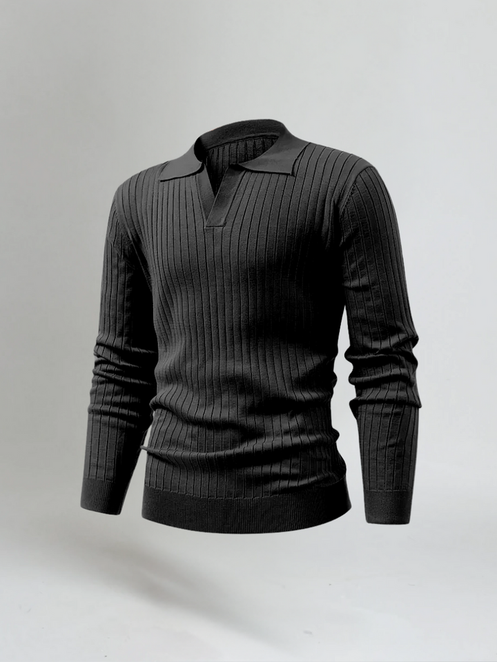 Gestreepte Polo Met Lange Mouwen - Zwart